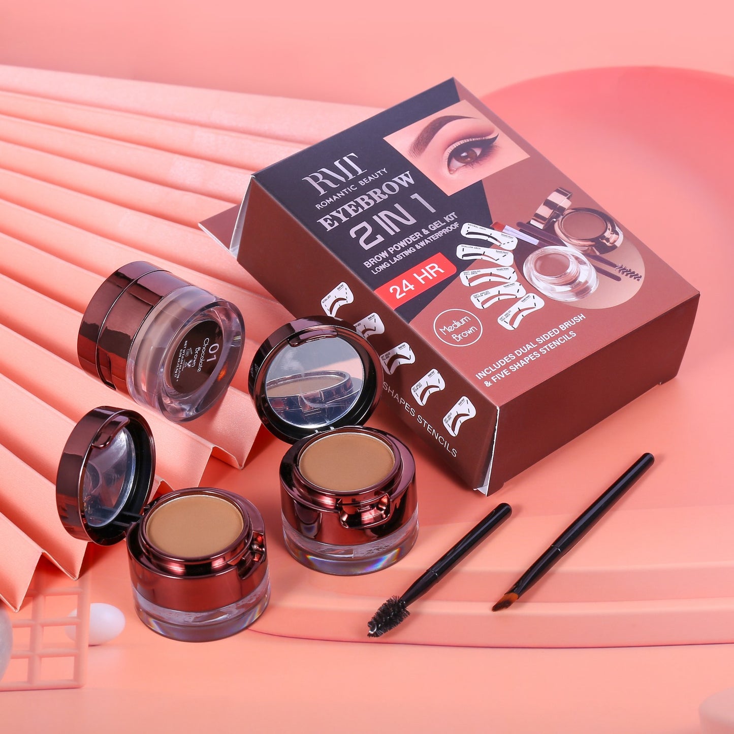 Romantic Beauty - 2 en 1 Brow Powder & Gel Kit # BP2102 / 12pcs Display