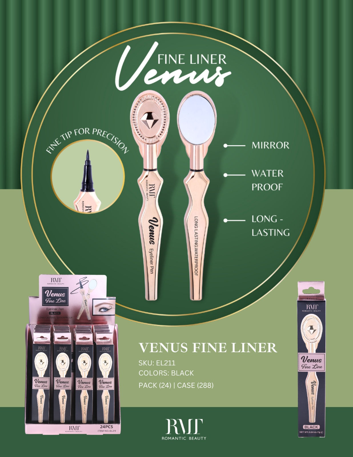 Romantic Beauty - Venus Fine Liner Long-lasting Waterproof #EL211 / 24pcs Display