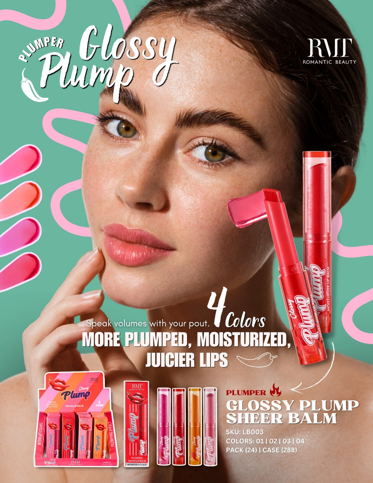 Romantic Beauty  Glossy Plump - Tinted Lip Balm / 24pcs Display