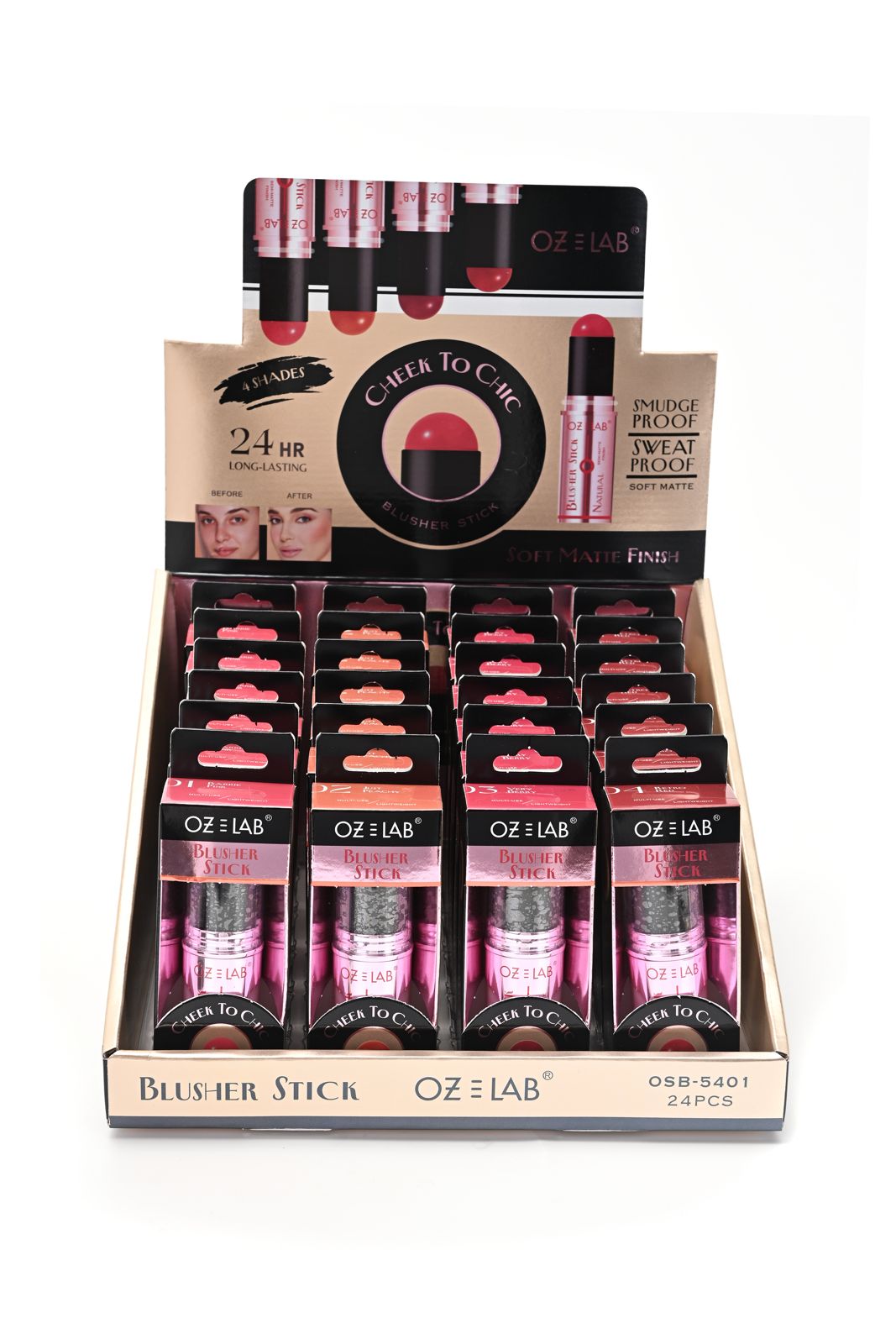 OZ LAB - Cheek To Chic Blusher Stick - 24hrs Long-lasting #OSB-5401 / 24pcs Display