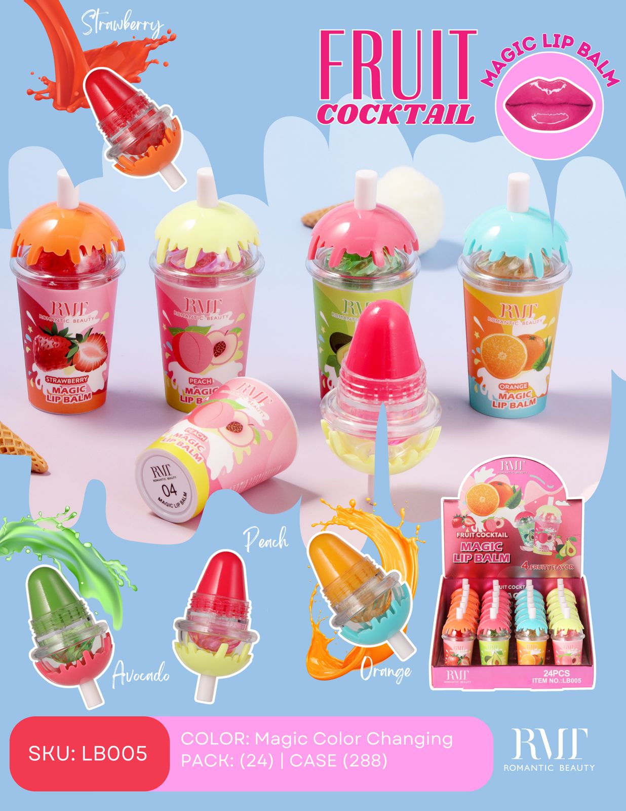 Romantic Beauty - Fruit Cocktail - Magic Lip Balm / 24pcs display