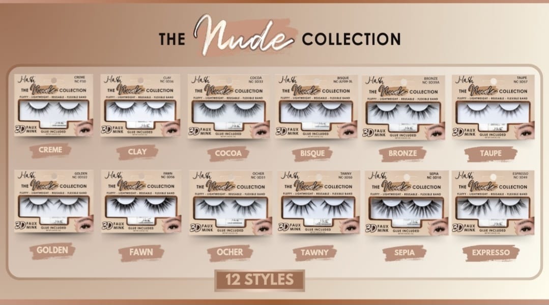 J LASH - THE NUDE COLLECTION  - 3D FAUX MINK & LASH GLUE - SET B / 36PCS DISPLAY