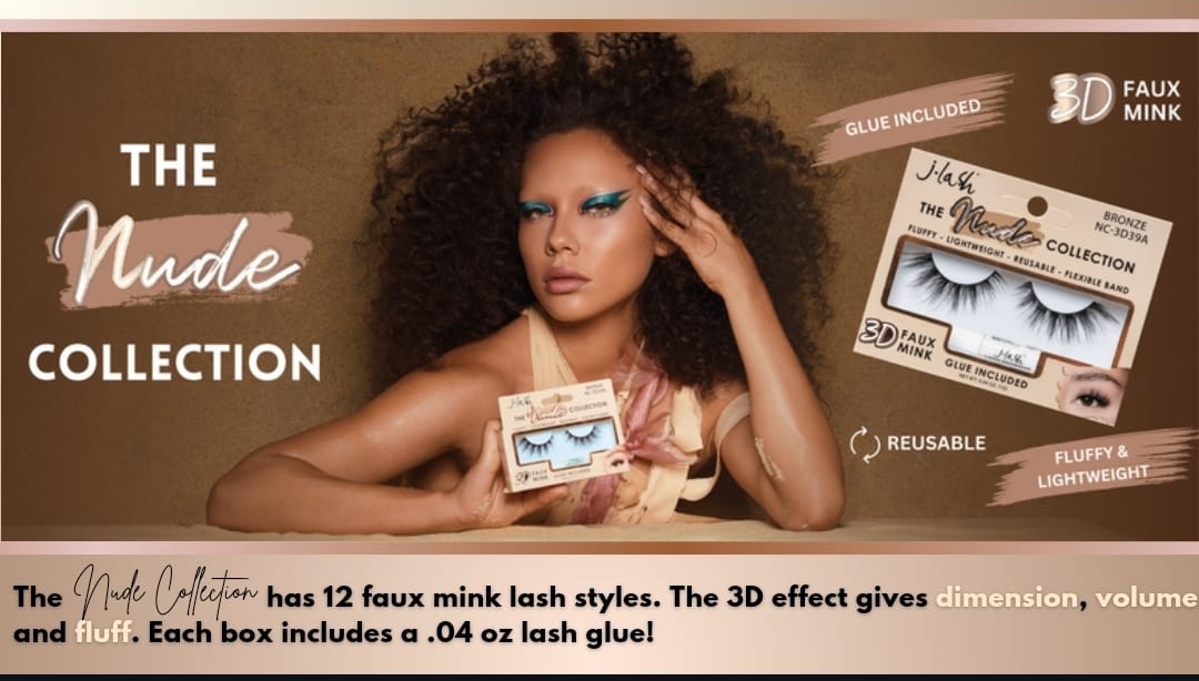 J LASH - THE NUDE COLLECTION  - 3D FAUX MINK & LASH GLUE - SET B / 36PCS DISPLAY