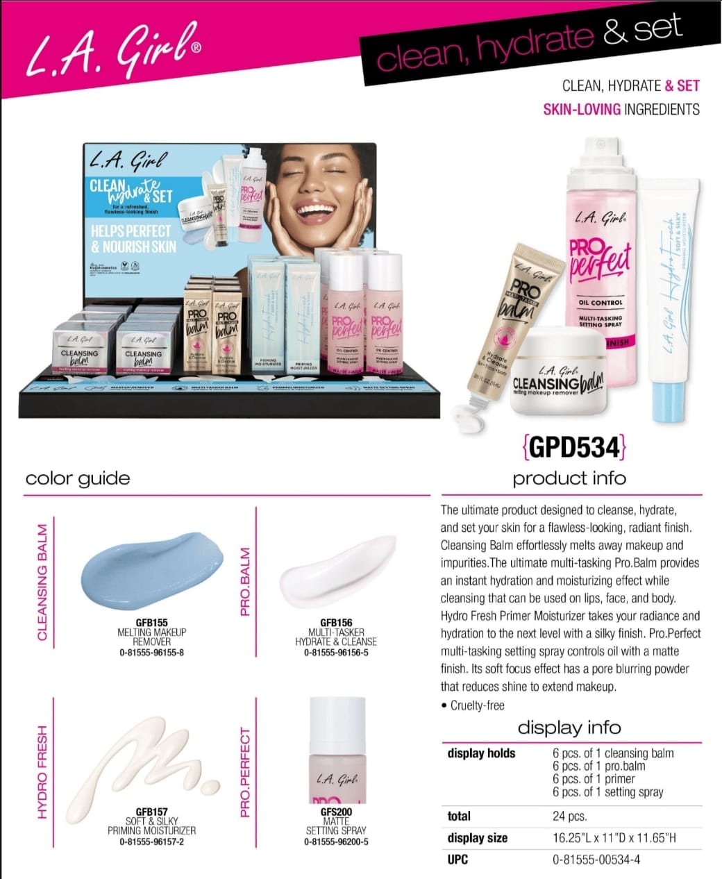 LA Girl - Clean Hydrate & Set - Helps Perfect & Nourish Skin #GPD534B / 24pcs display