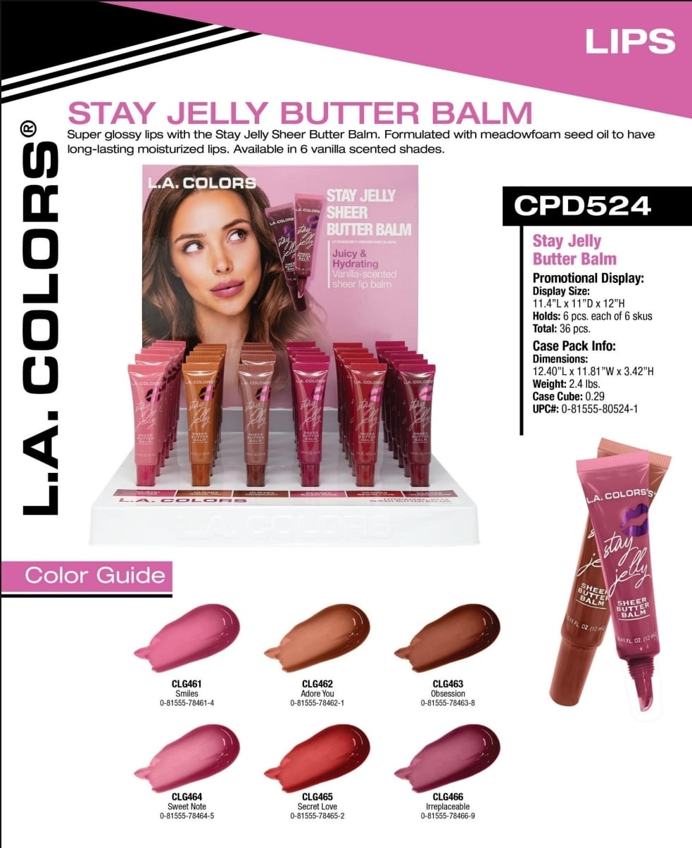 LA COLORS - Stay Jelly Sheer Butter Balm #CPD524B / 36pcs Display