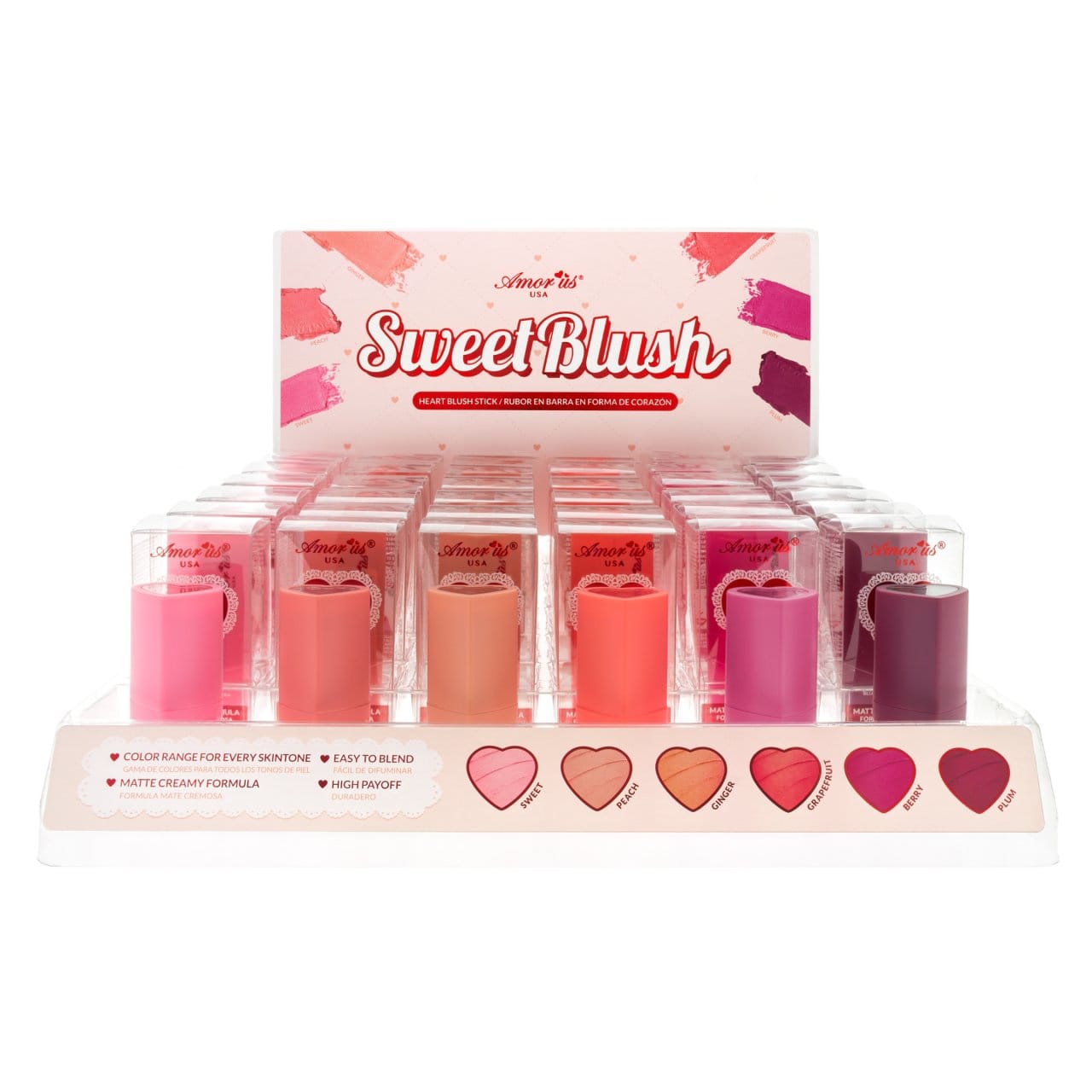 AMORUS  - SWEET BLUSH - HEART BLUSH STICK / 36PCS DISPLAY  + TESTER FREE