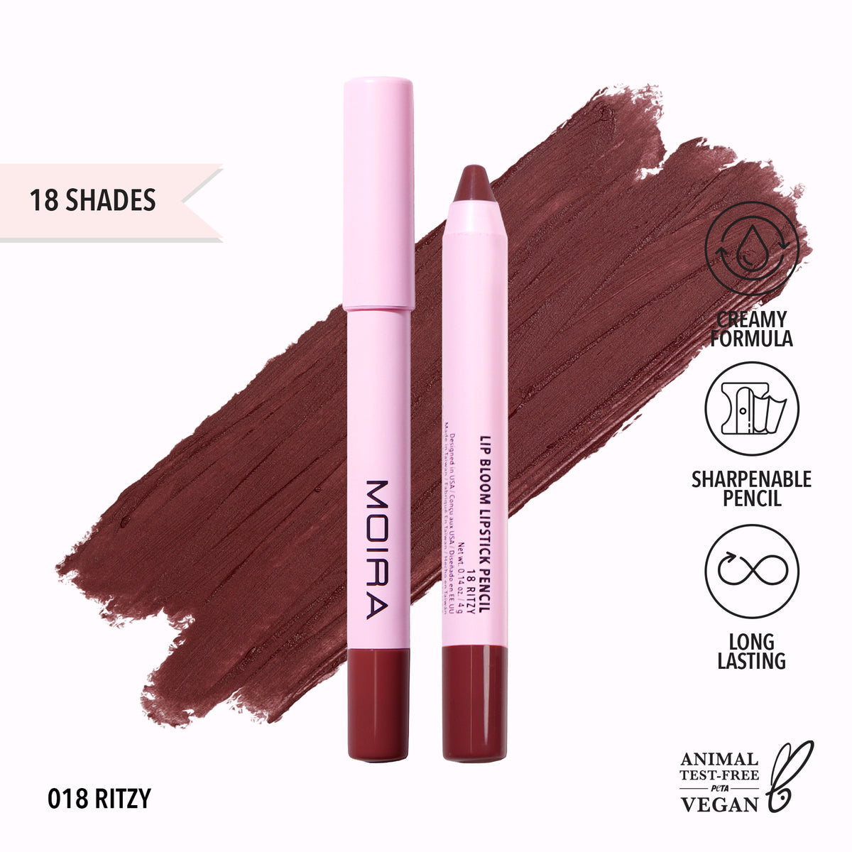 MOIRA - Lip Bloom Lipstick Pencil (018, Ritzy) (LBM018)