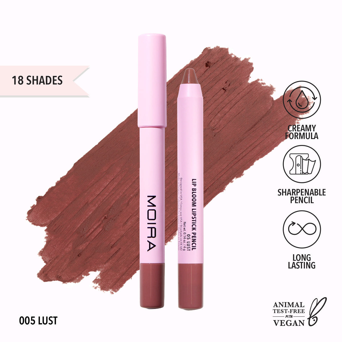 MOIRA - Lip Bloom Lipstick Pencil (005, Lust) (LBM005)