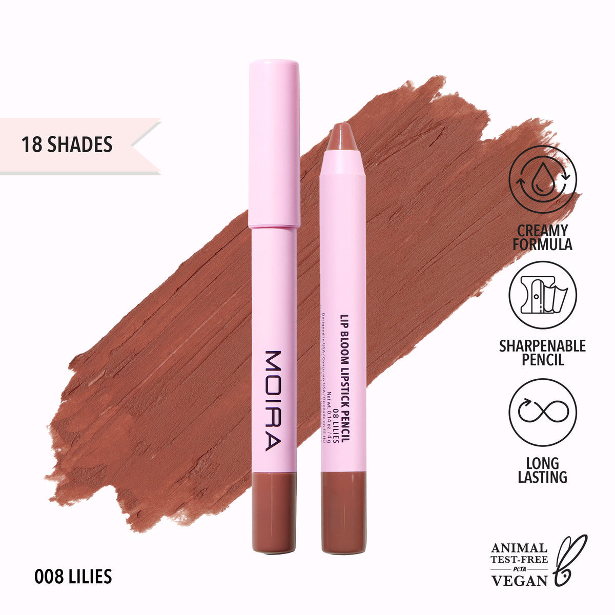 MOIRA - Lip Bloom Lipstick Pencil (008, Lilies) (LBM008)