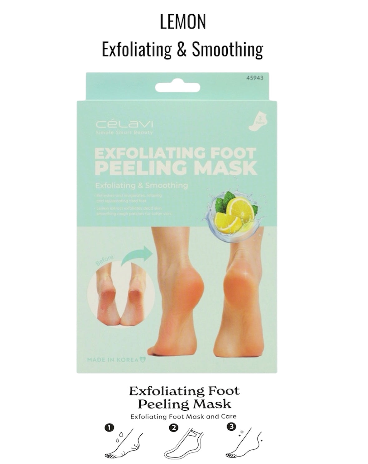 CELAVI 3pk Exfoliating Foot Peeling Mask - Lemon