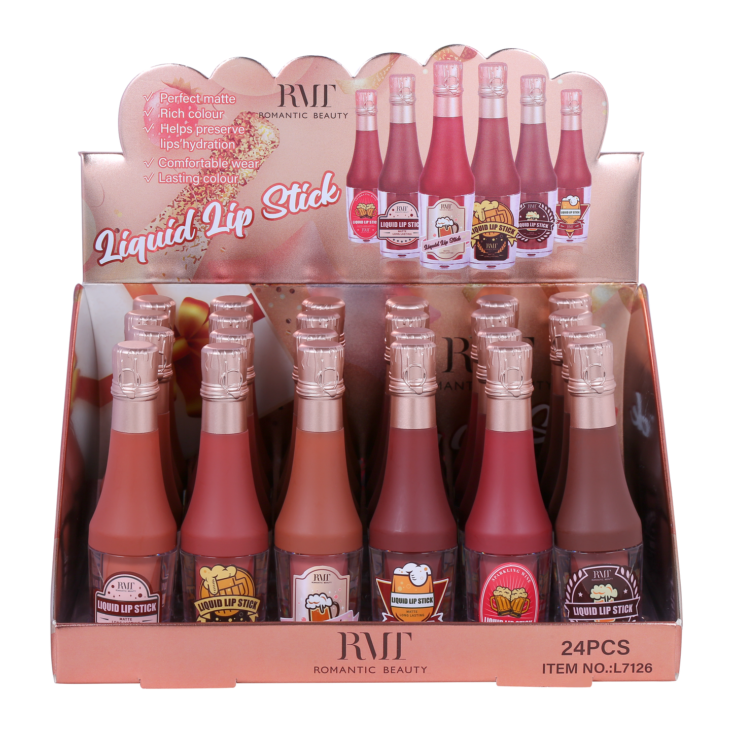 Romantic Beauty  Pop a Bottle Matt2 Liquid Lipstick  / 24pcs Display