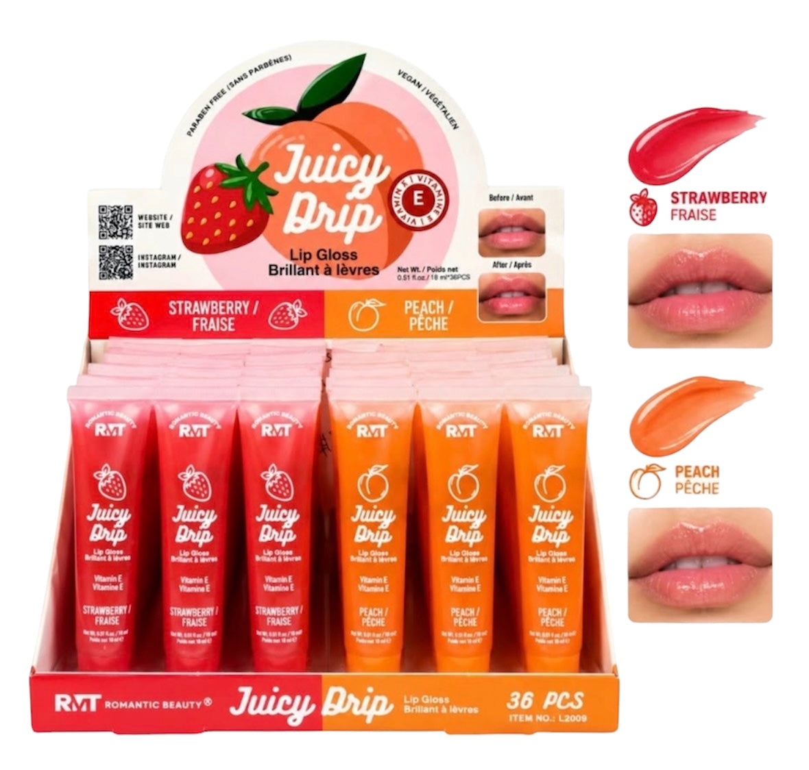 ROMANTIC BEAUTY Juicy Dip Lipgloss / 36pcs Display