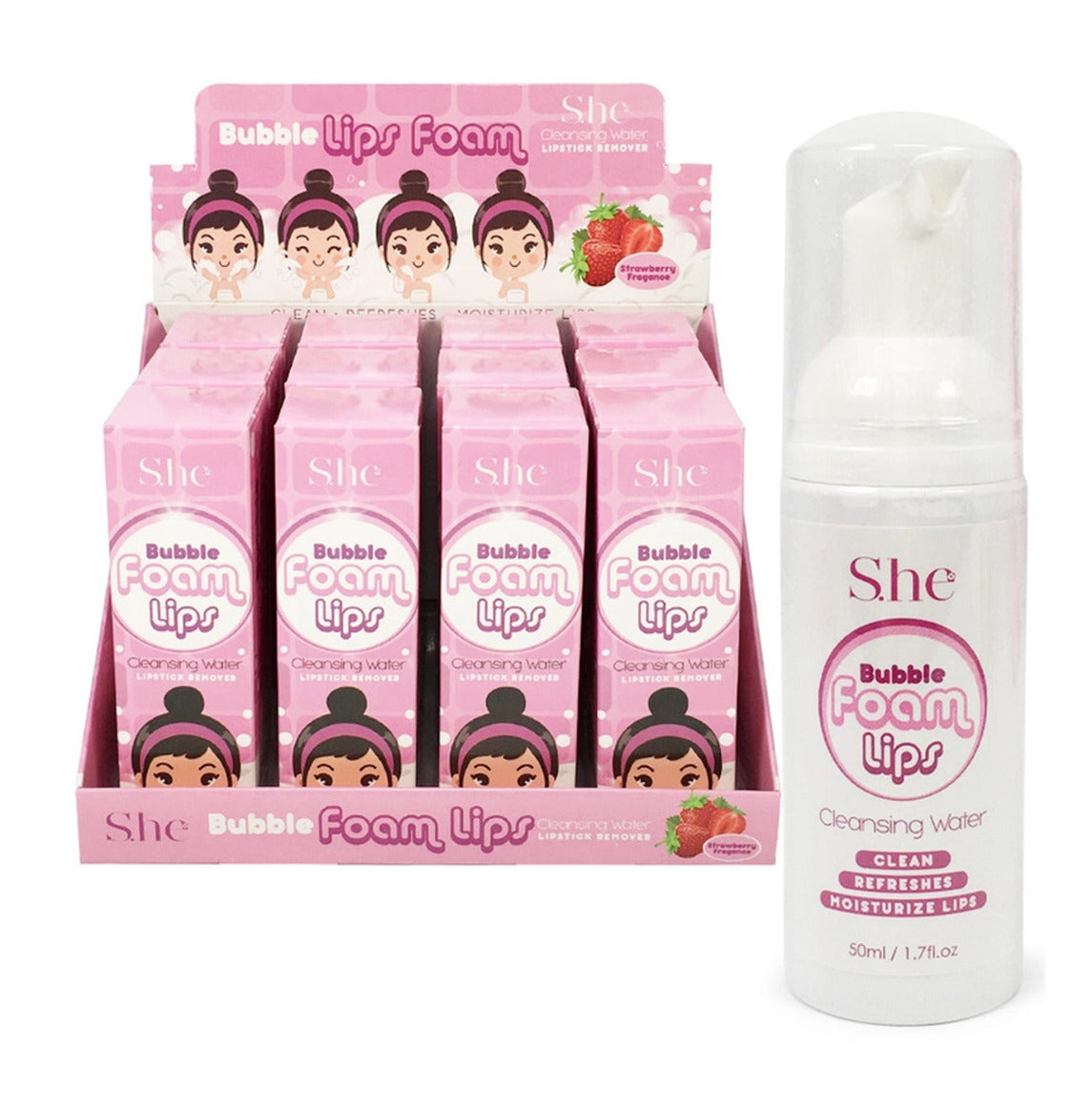 SHE - BUBBLE LIPS FOAM / LIPTICK REMOVER / 12 PCS DISPLAY