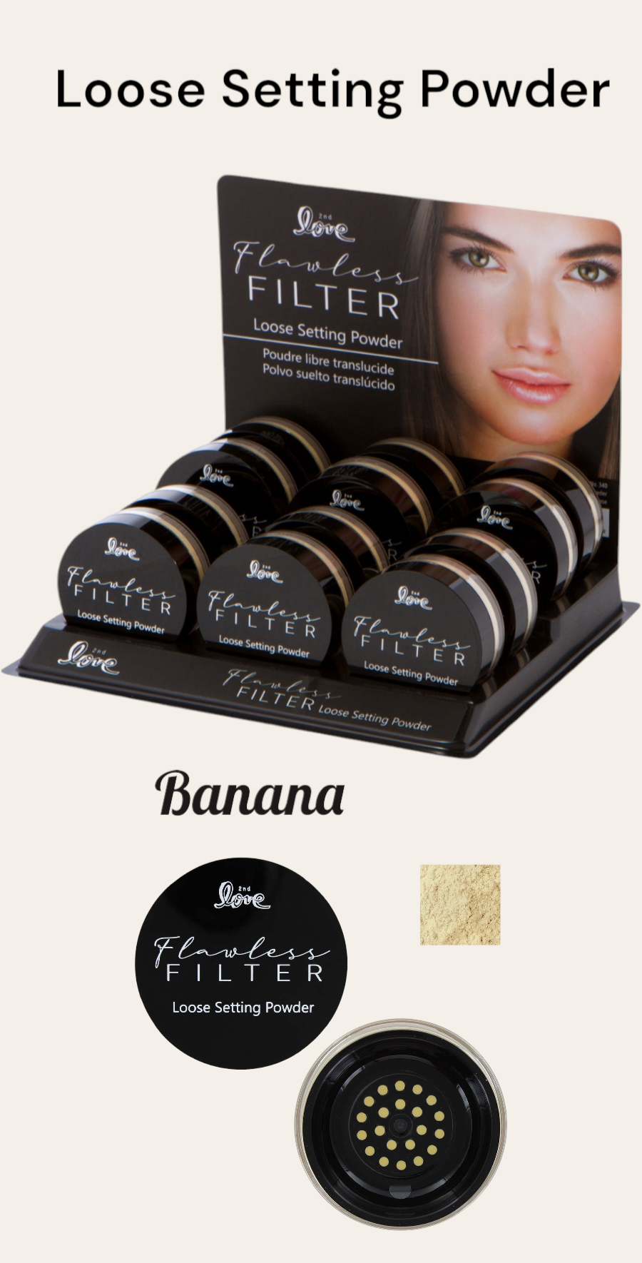 Setting Powder Filter 2nd Love Flawless Filter Loose Setting Powder BANANA #340 12pcs Displa ...
