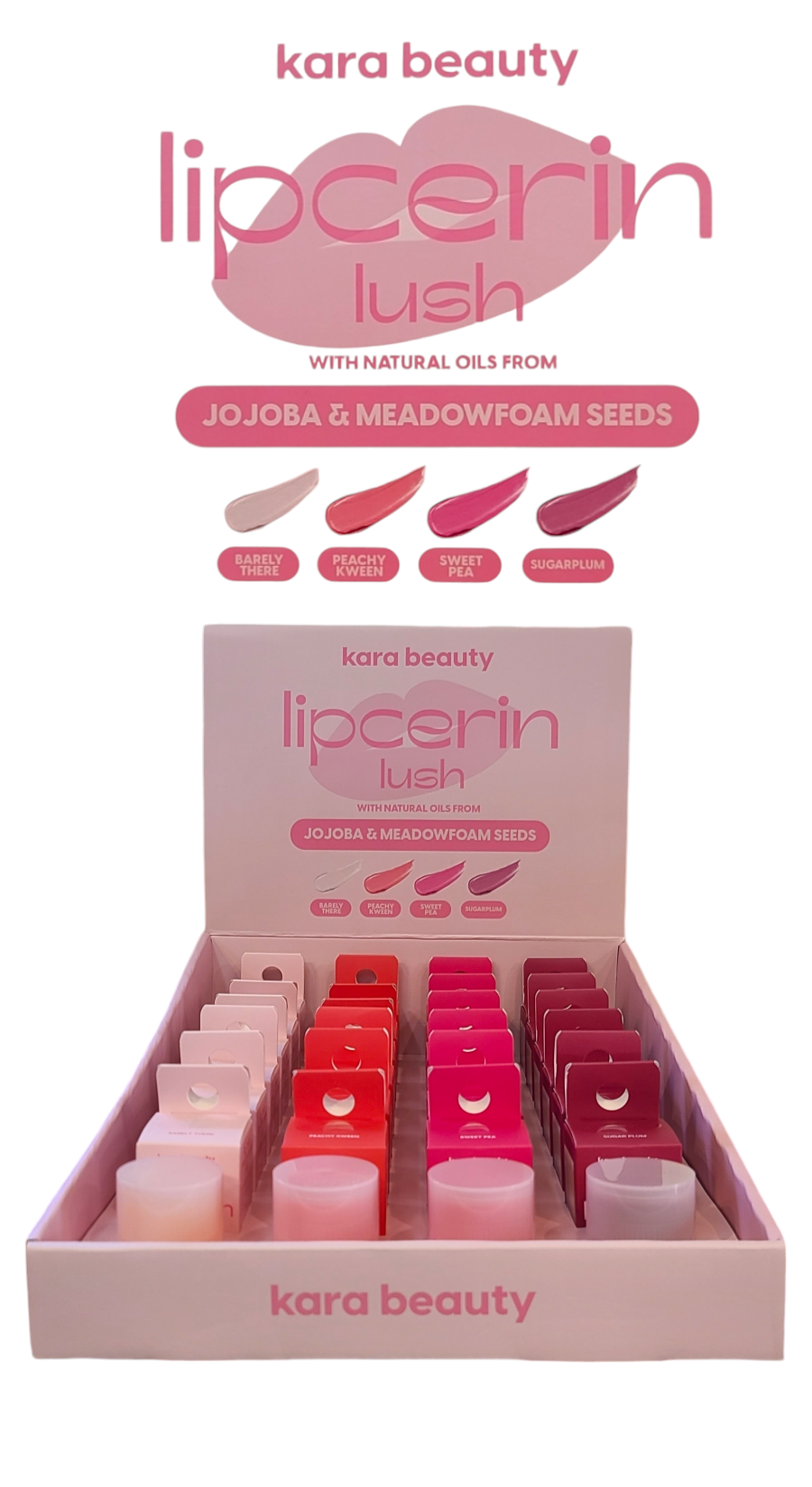 KARA BEAUTY Lipcerin Lush Lip Balm Treatment | 24pcs Display + Tester