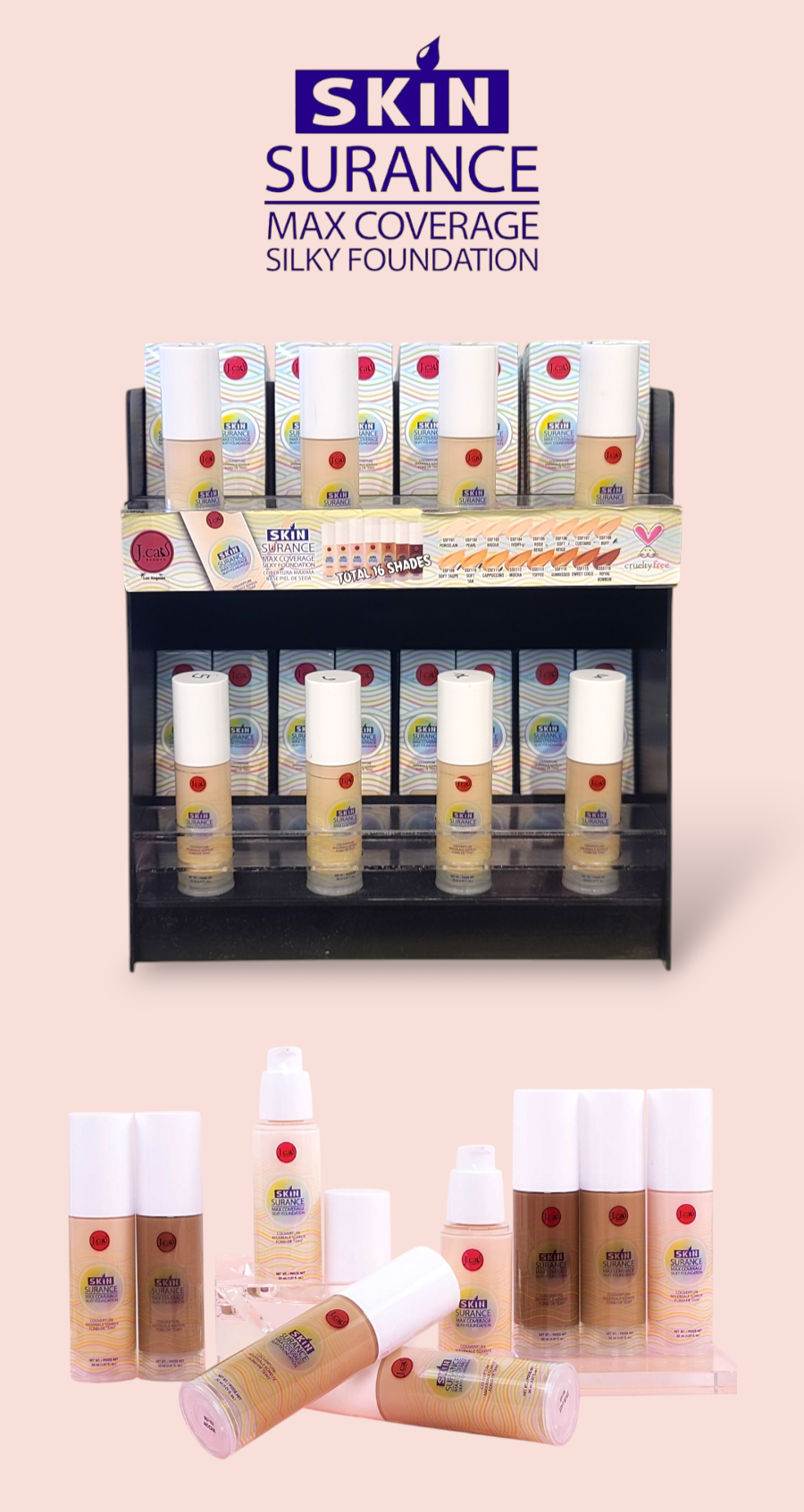 J. CAT BEAUTY SkinSurance Max Coverage Silky Foundation  w/ Display 96pcs Display + Tester | SET A