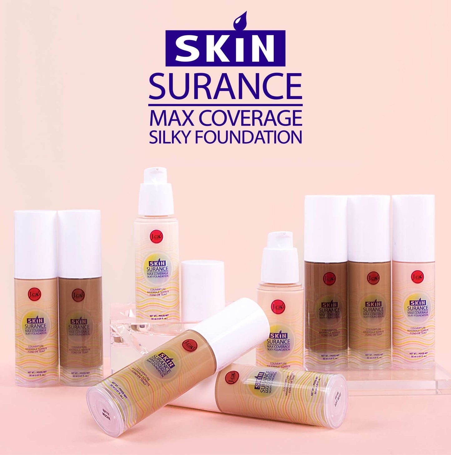 J. CAT BEAUTY SkinSurance Max Coverage Silky Foundation  w/ Display 96pcs Display + Tester | SET A