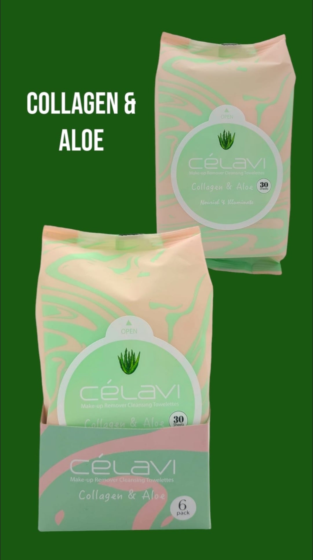 Celavi - Collagen & Aloe - Cleansing Towelettes / 6pcs display