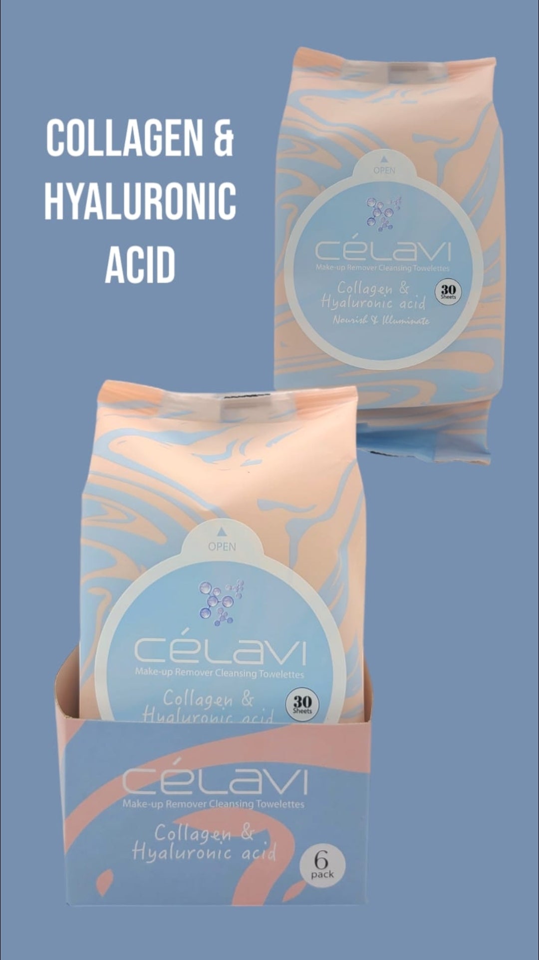 Celavi - Collagen + Hyaluronic Acid - Cleansing Towelettes / 6pcs display