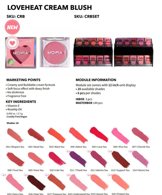 MOIRA Loveheat Cream Blush #CRBSET w/ Display | 120pcs display + tester