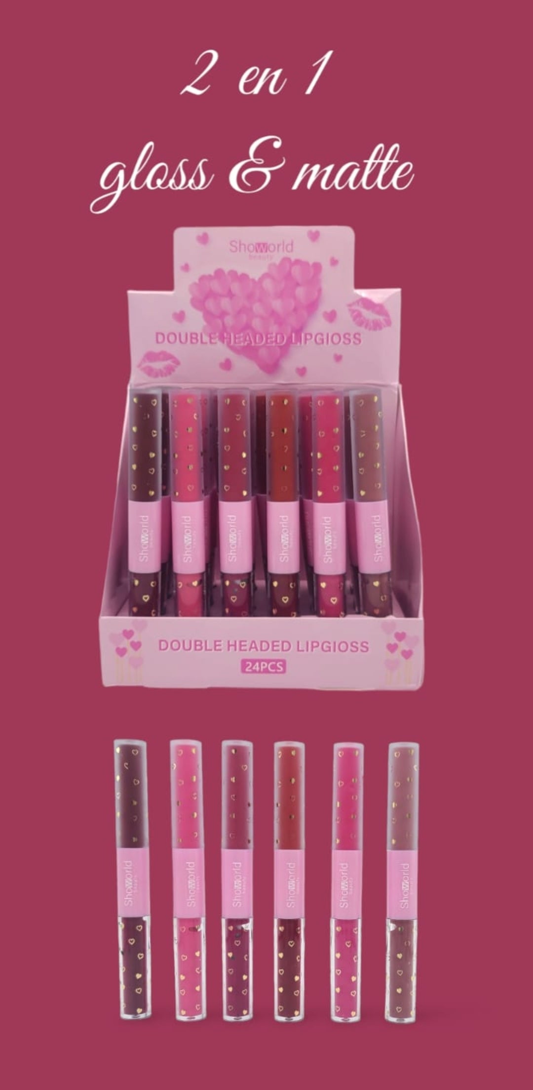 Showorld - Double Headed Lipgloss - Matte & Gloss set B / 24pcs display