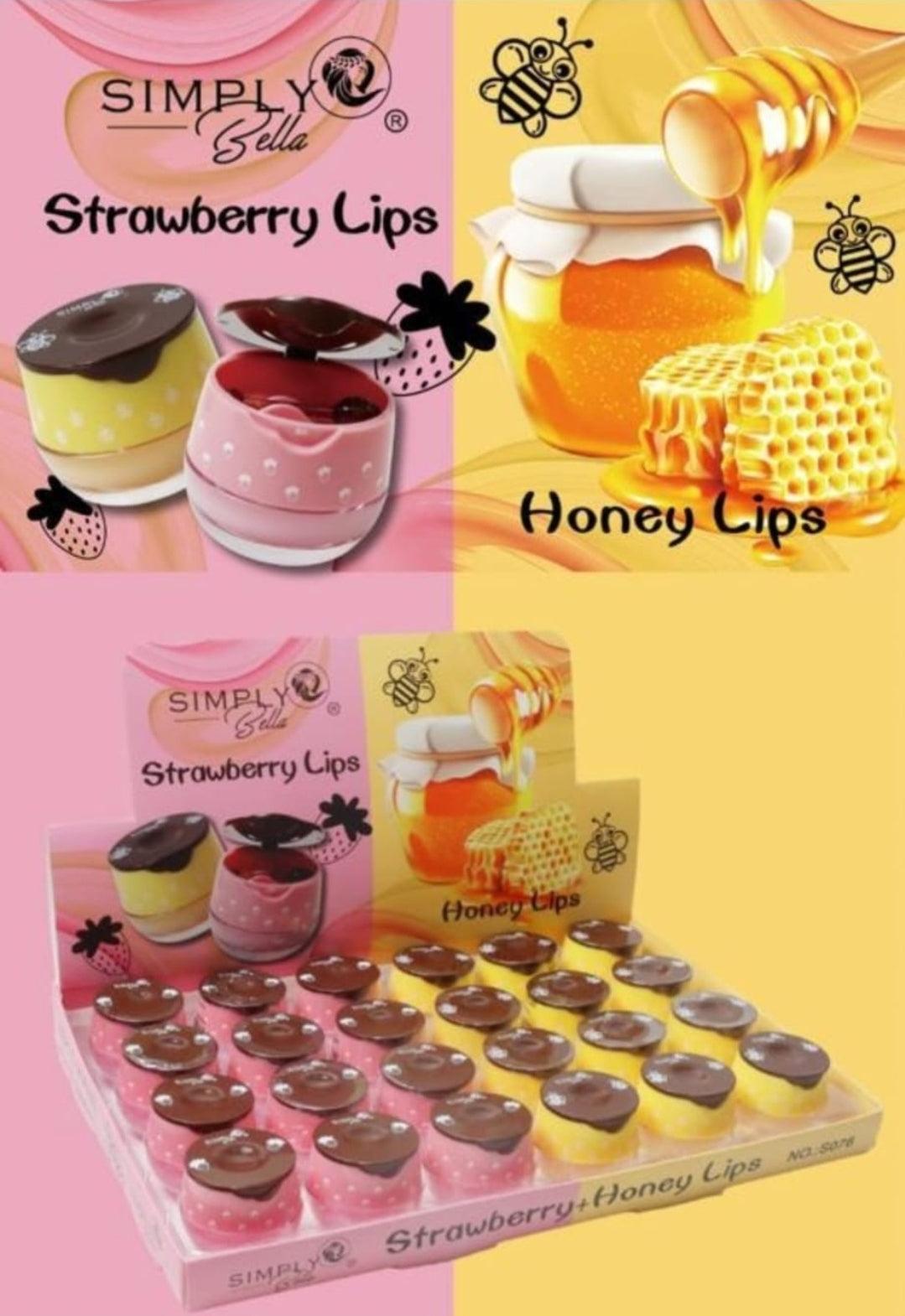 Simply Bella  - Strawberry  + Honey Lips - Lip balm / 24pcs Display