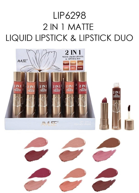 AMUSE - 2 EN 1 MATTE LIQUID LIPSTICK  & LIPSTICK DUO / 24pcs Display