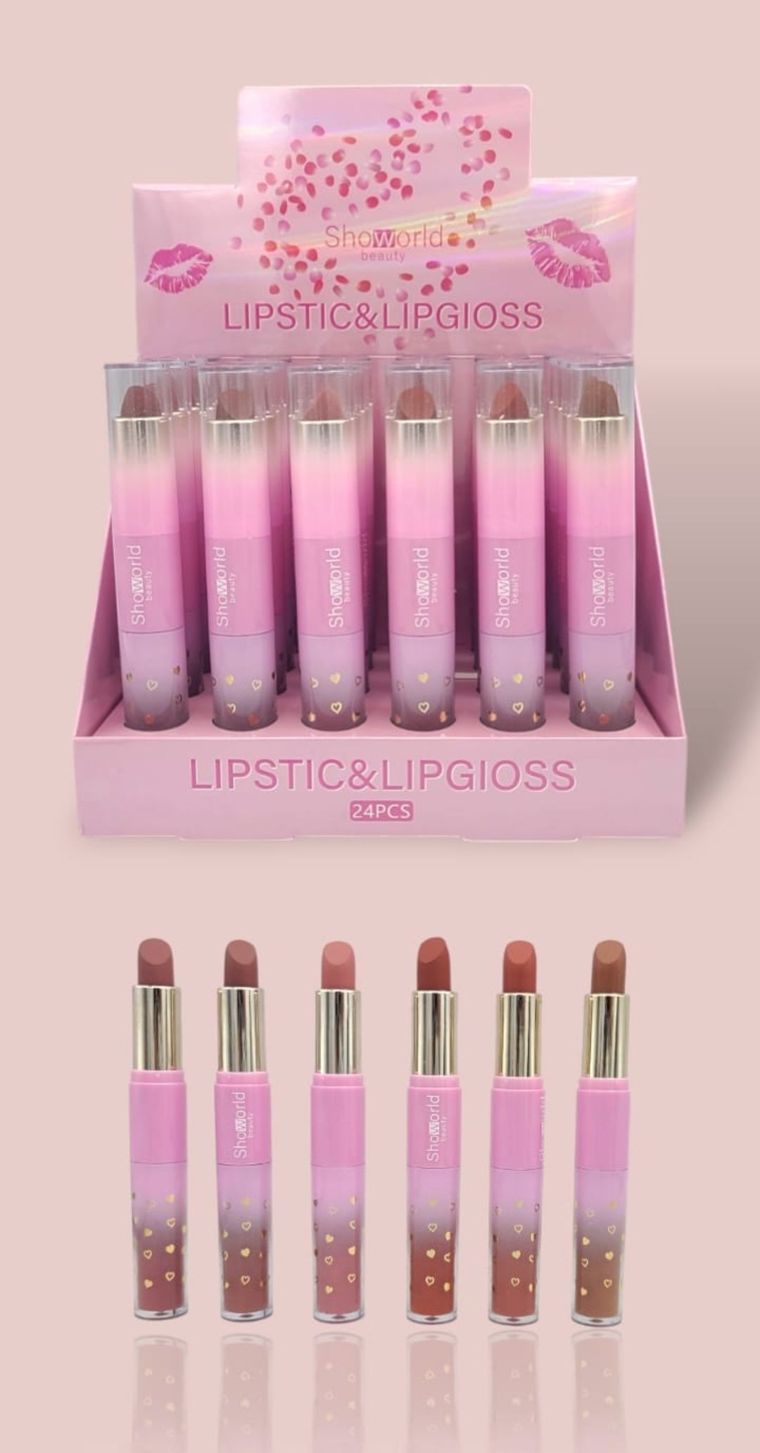 Showorld - 2 en 1 Matte Lipstick & Lipgloss / 24pcs Display