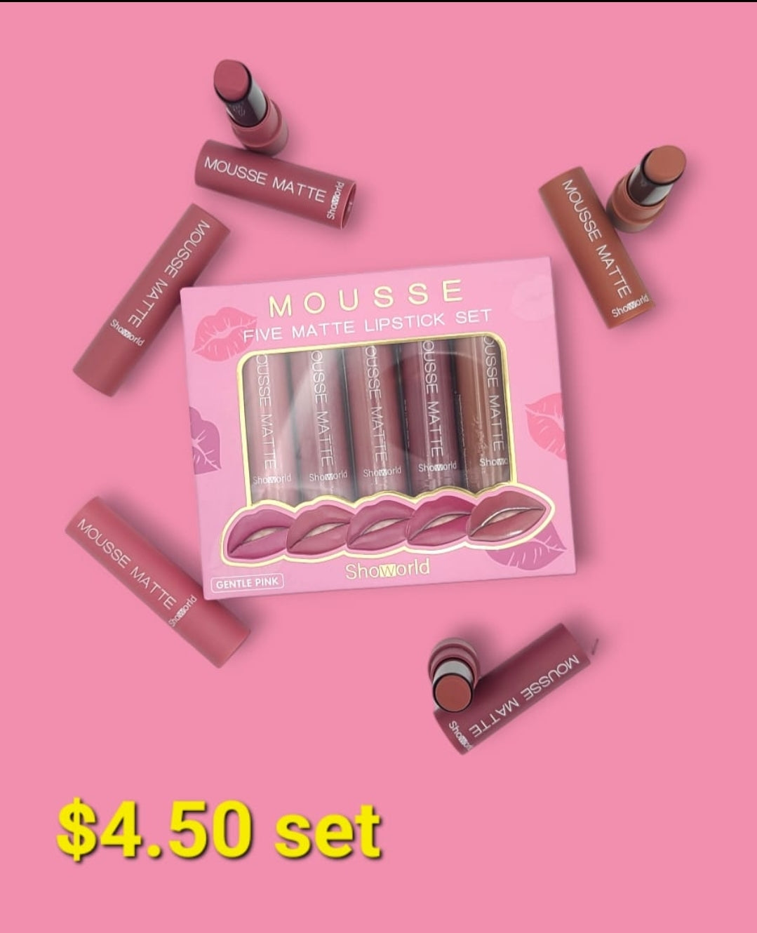 ShowWorld - Mousse Five Matte Lipstick Set - Gentle Pink