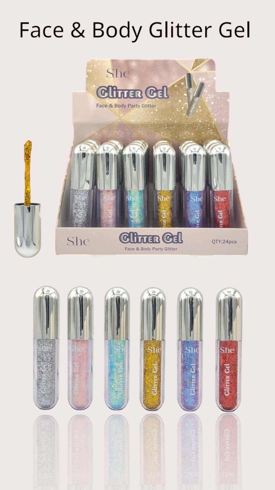 SHE Glitter Gel Face & Body Party Glitter # GG1037 / 24pcs Display