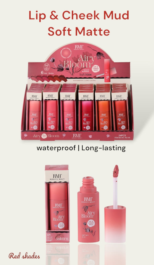 Romantic Beauty - Airy Bloom Lip & Cheek mud | Soft Matte | Red Shades #ML-702-HS / 24pcs Display