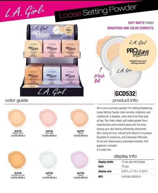 LA GIRL GCD532 PRO Setting Brightening Loose Setting Powder  w/ Display | 72pcs Dispay