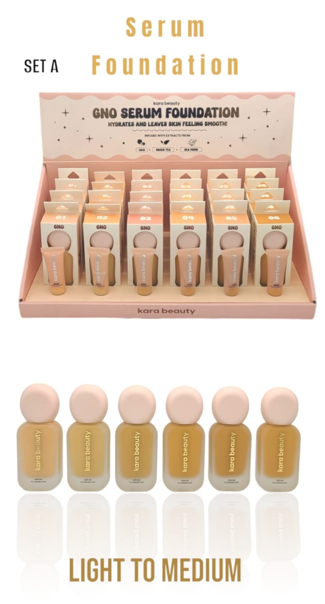 KARA BEAUTY  GNO Serum Foundation Set A | 24pcs Display + Tester free