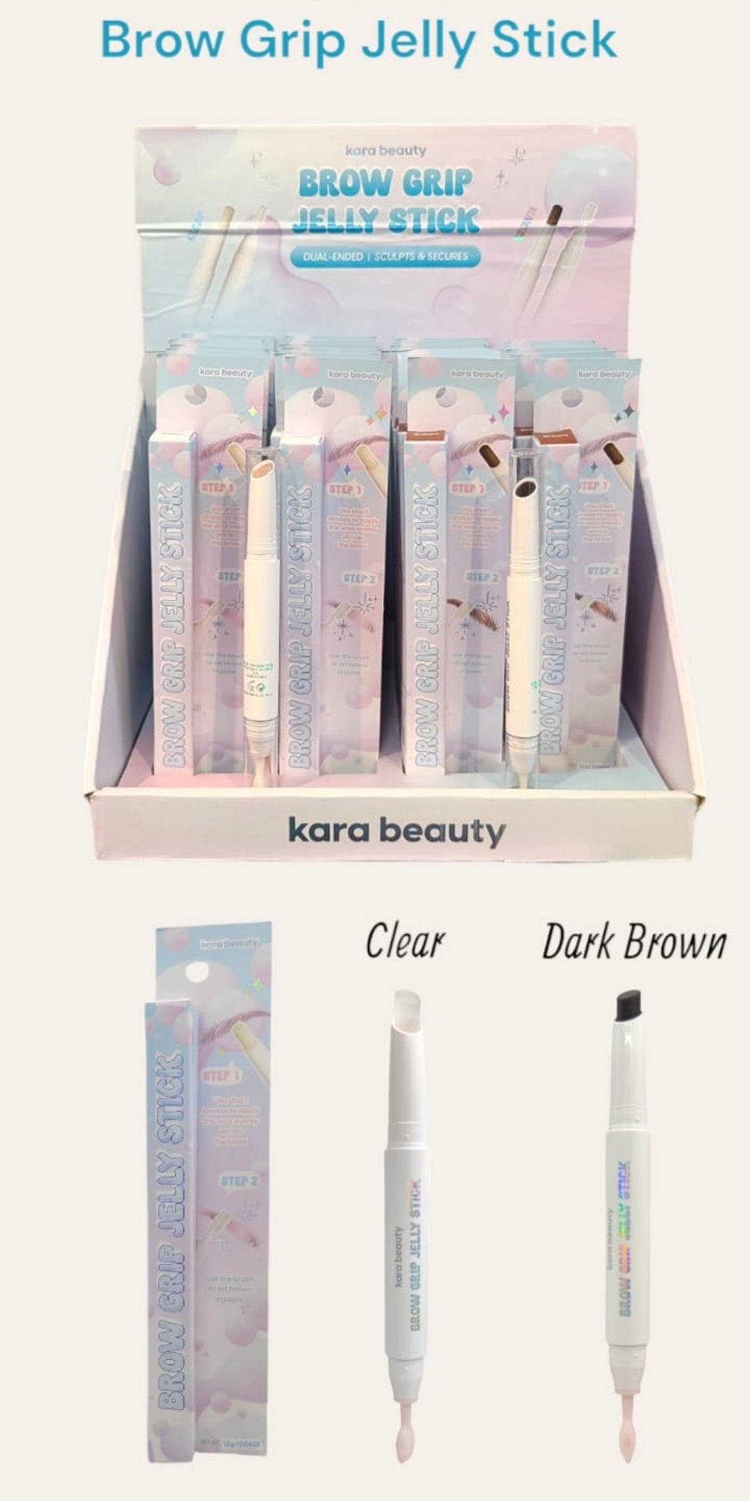 KARA BEAUTY  Brow Grip Jelly Stick | Sculpt & Secures | 24pcs Display + Tester free