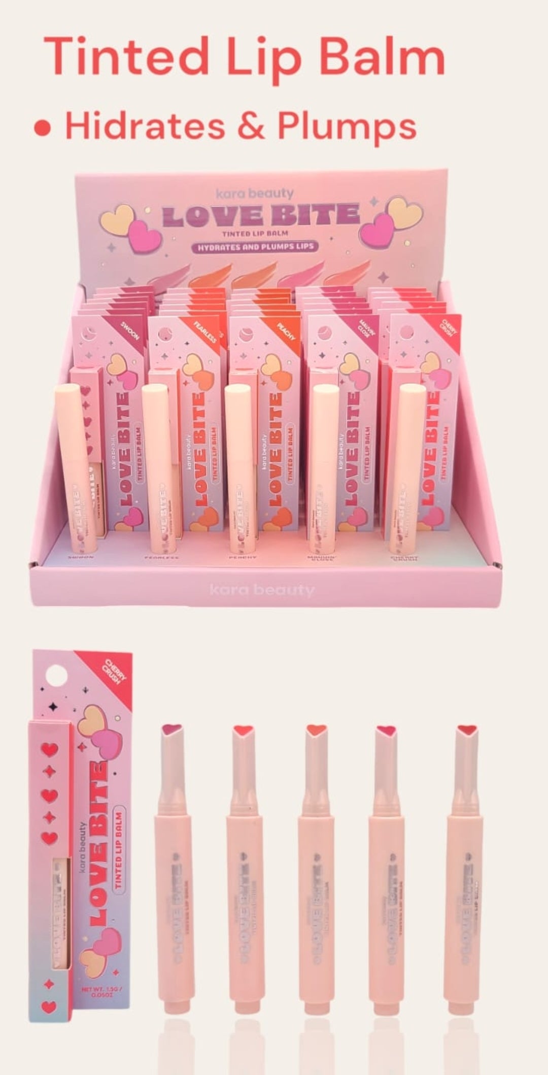 KARA BEAUTY  Love Bite | Tinted Lip Balm | 30pcs Display + tester free