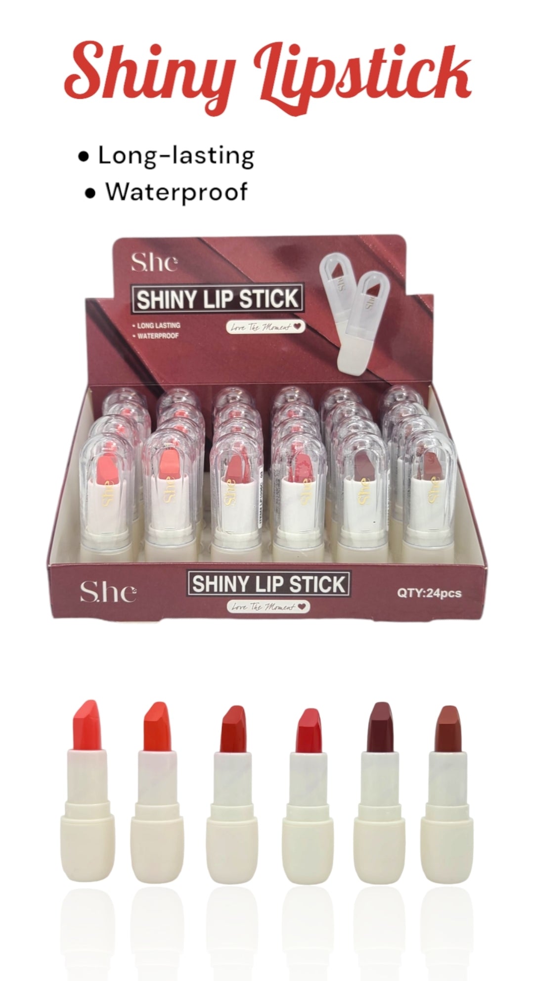 SHE Shiny Lipstick Red Color | 24pcs Display