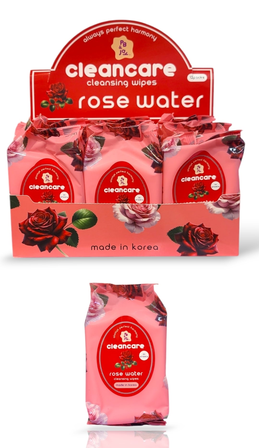 PB&JAY Cleansing Wipes Rose Water | 12   packs Display