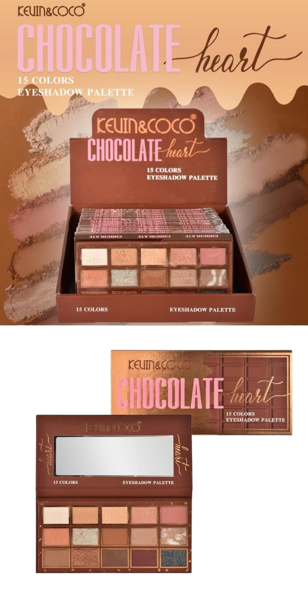 KEVIN&COCO Chocolate 15 Color Eyeshadow Palette / 12pcs Display