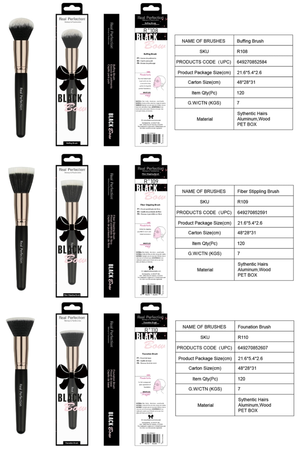 REAL PERFECTION Versatile Makeup Brush w/Display 168pcs Display