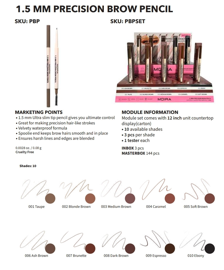 MOIRA Precision Brow Pencil PBPSET w/ Display 30pcs Display + tester