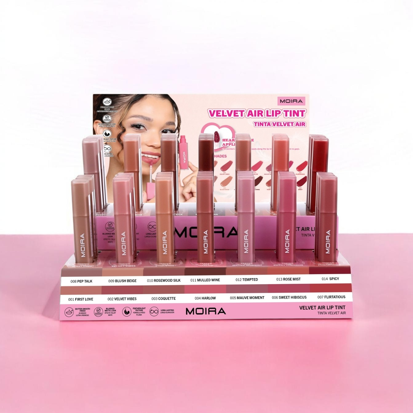 Tinta de labios MOIRA Velvet Air con expositor 42uds Expositor + Probador