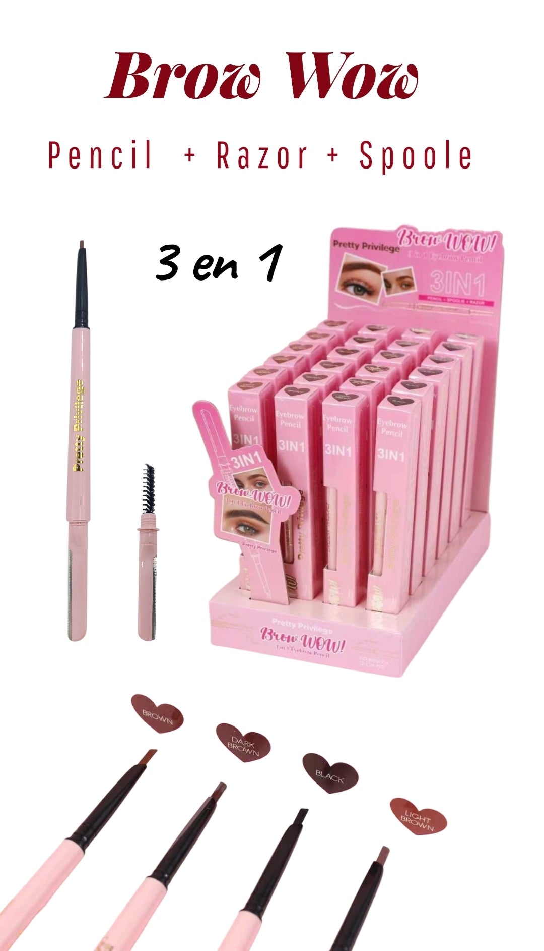 PRETTY PRIVILEGE Brow Wow 3 en 1 Eyebrow Pencil / 24pcs Display