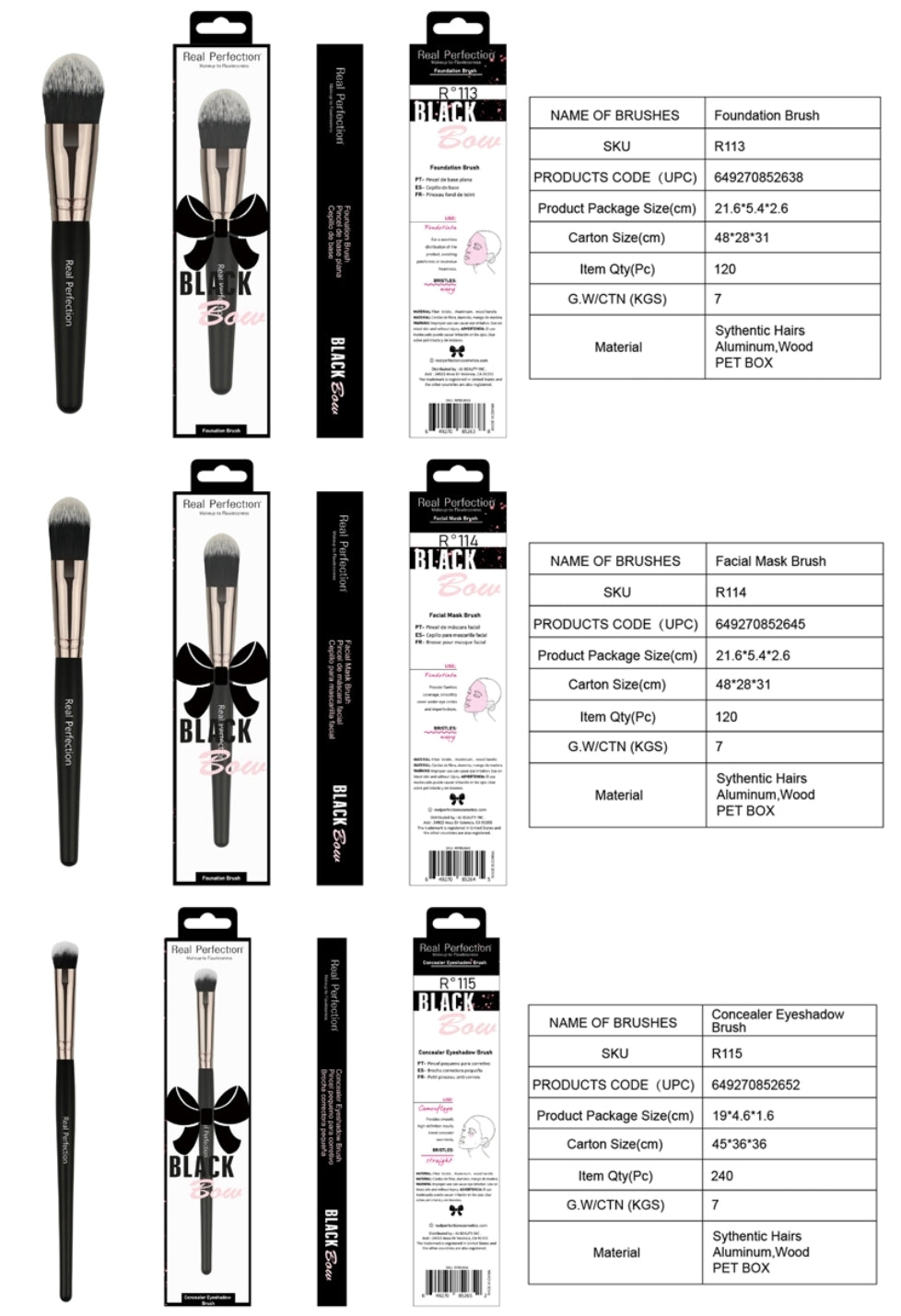 REAL PERFECTION Versatile Makeup Brush w/Display 168pcs Display