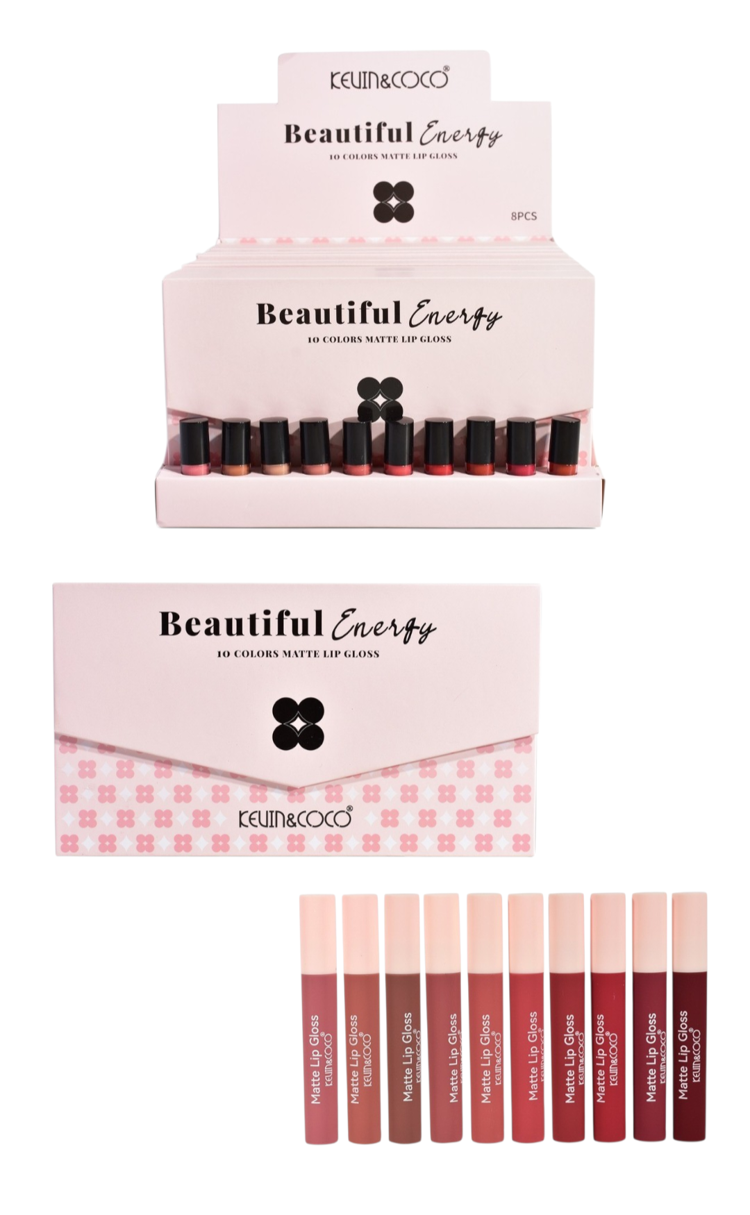 KEVIN&COCO 10 Colors MATE LipGloss / 8 Set Display