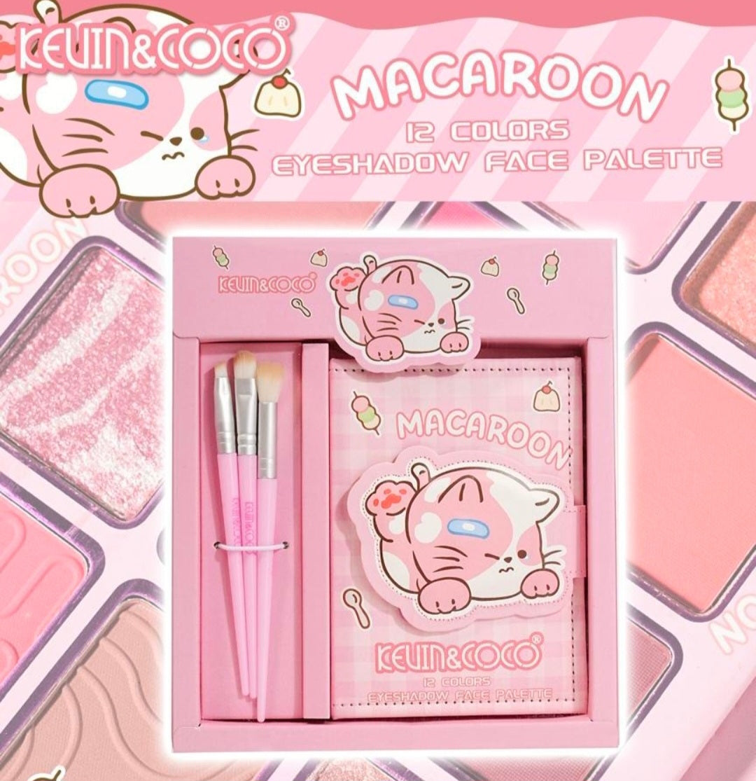 KEVIN&COCO Macaroon 12 Colors Eyeshadow Face Palette w/ Brush / 3Set pack
