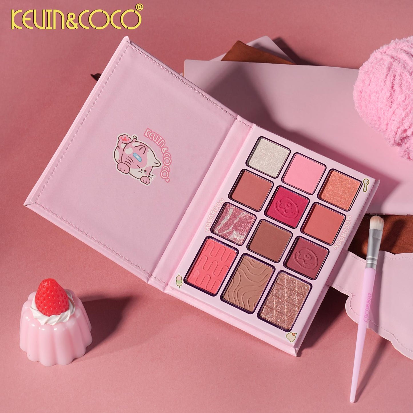 KEVIN&COCO Macaroon 12 Colors Eyeshadow Face Palette w/ Brush / 3Set pack
