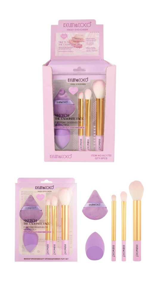 KEVIN&COCO Makeup Brush Beauty Sponge & Powder Puff Set / 6 set Display