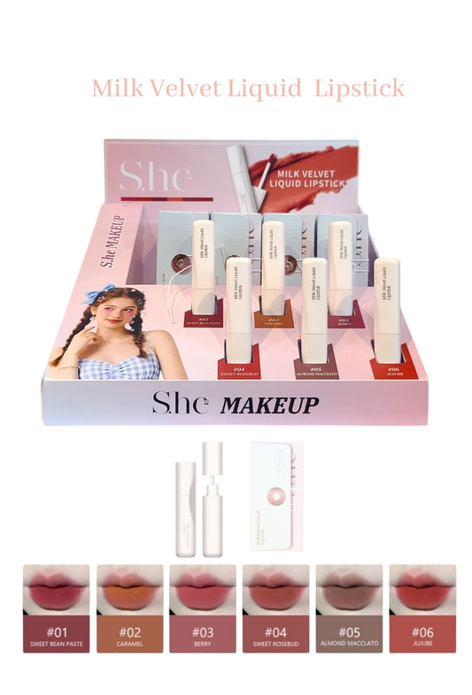 SHE MAKEUP Milk Velvet Liquid Lipstick Set 36pcs + Tester