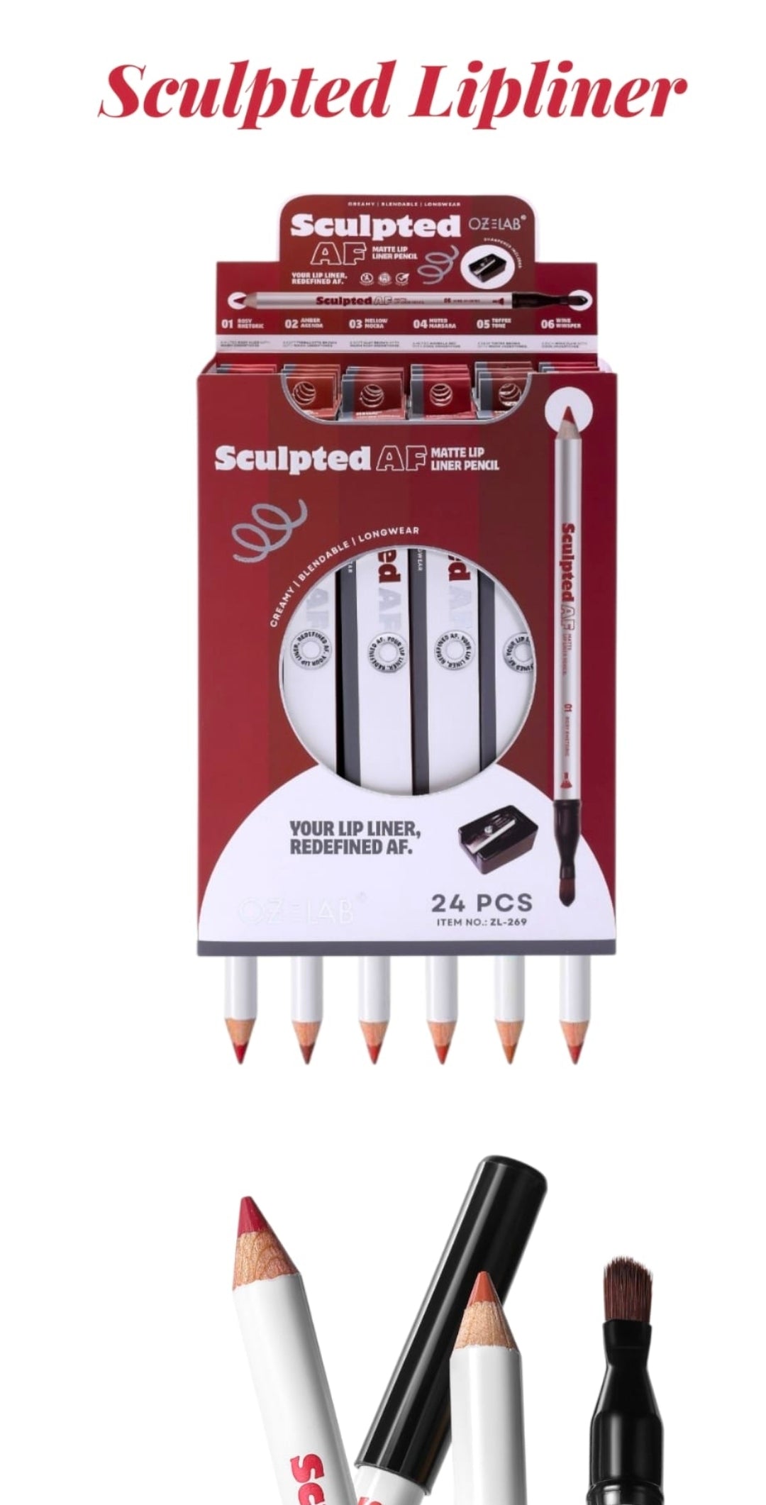 OZ LAB Sculpted AF Matte Lip Liner Pencils / 24pcs Display