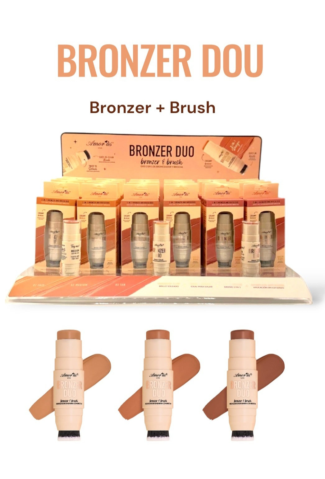 AMORUS Bronzer Duo - Brush + Bronzer 24pcs Display Tester free